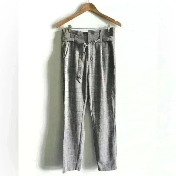 Vero  Moda Women’s Plaid Grey High Waisted Wrap Tie Trouser Office Pants Medium - Picture 1 of 16